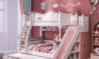Mẫu giường tầng màu hồng đáng yêu dành cho các bé gái