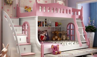 Mẫu giường tầng màu hồng có cầu trượt dành riêng cho các bé gái