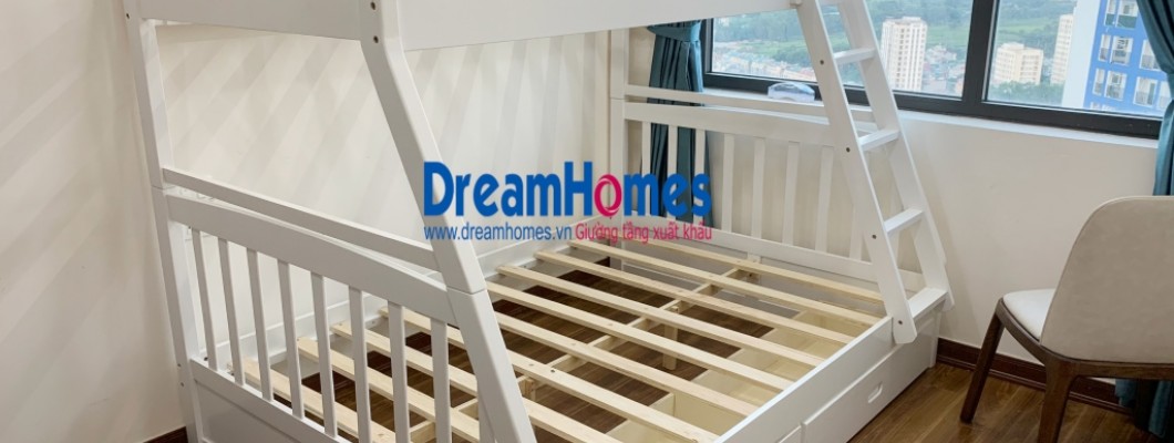 Giới thiệu các mẫu giường tầng xuất khẩu thang treo bằng gỗ thông giá rẻ tại Hà Nội