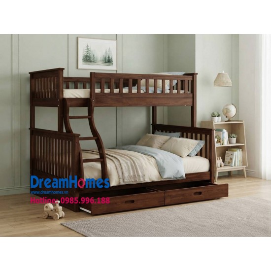 Giường Tầng 1m4-1m2 Cho Bé - GT1412 - Màu Nâu