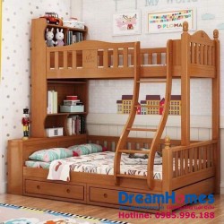 Giường Tầng Có Kệ Sách (Giá Sách) Cho Bé - GTS01 Sồi Nga