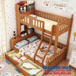 Giường Tầng Có Kệ Sách (Giá Sách) Cho Bé - GTS01 Sồi Nga