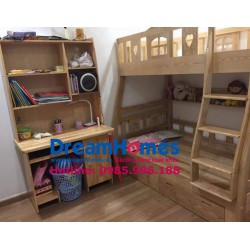 Giường Tầng Cửa Sổ Trái Tim - Thang Trèo - Gỗ Sồi Nga