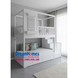 Giường Tầng Kịch Trần Gỗ Sồi Nga-Màu Trắng