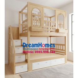 Giường Tầng Lan Can Ngôi Nhà - Gỗ Sồi Nga - Cao Kịch Trần