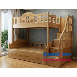 Giường Tầng Ngôi Nhà - Chân Thẳng - Gỗ Sồi Nga