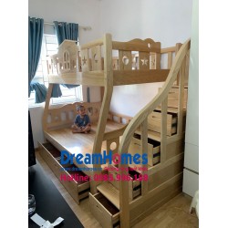 Giường Tầng Ngôi Nhà - Thang hộp -Gỗ Sồi Nga