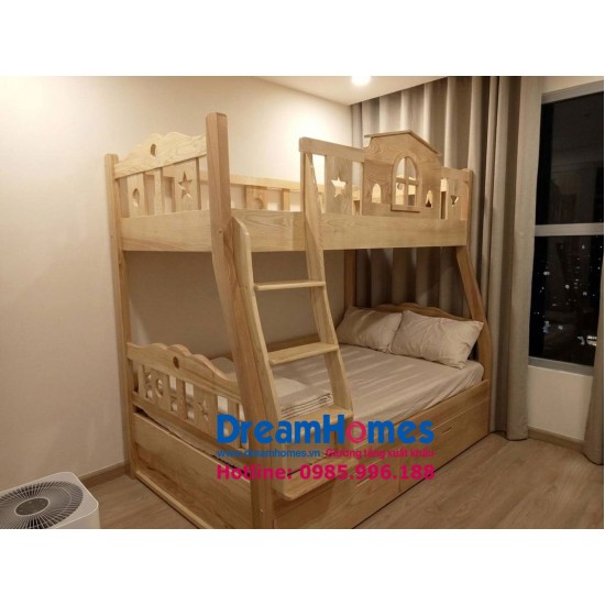 Giường Tầng Ngôi Nhà  - Thang Trèo -Gỗ Sồi Nga