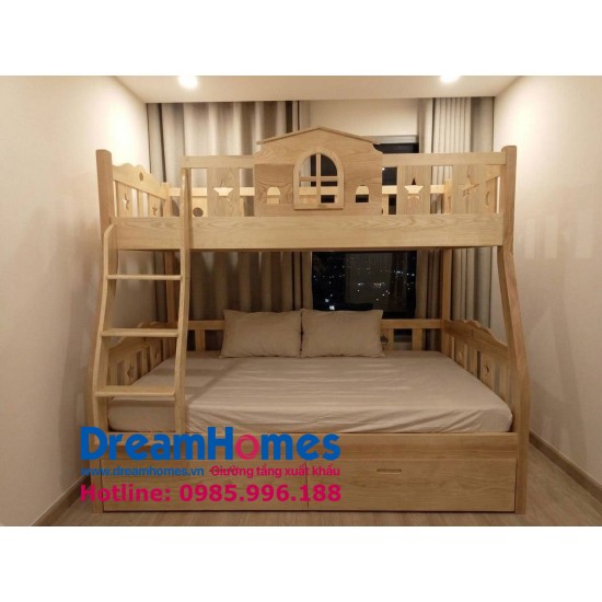 Giường Tầng Ngôi Nhà  - Thang Trèo -Gỗ Sồi Nga