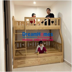 Giường tầng trẻ em 1m2-1m Gỗ Sồi - Thang trèo GTS02