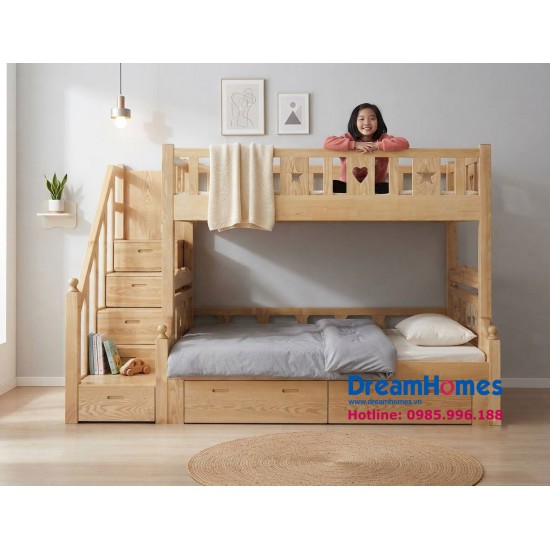 Giường Tầng 1m2-1m gỗ Sồi Nga Chân Vuông Thang Hộp