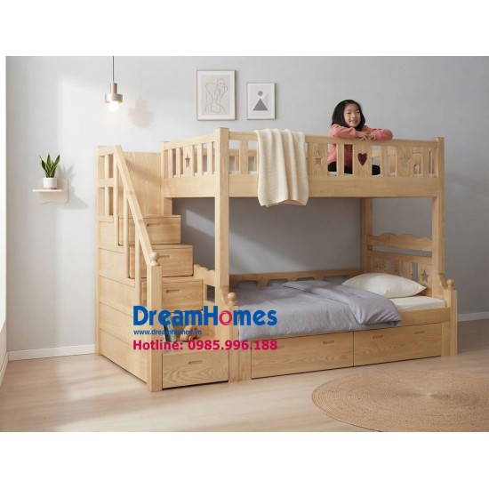 Giường Tầng 1m2-1m gỗ Sồi Nga Chân Vuông Thang Hộp