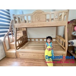 Giường Tầng Cho Bé 1m2-1m gỗ Sồi Nga Thang Hộp - GTS04