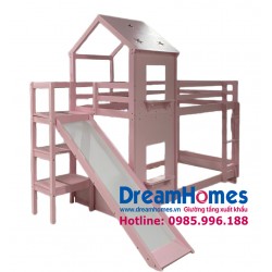 Giường Tầng Cầu Trượt Ngôi Nhà Giá Rẻ - Màu Hồng