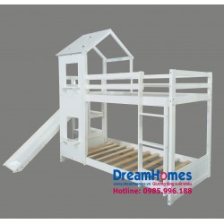 Giường Tầng Ngôi Nhà Kết Hợp Cầu Trượt Cho Bé - Màu Trắng