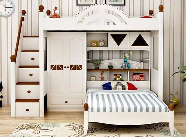 giường tầng gỗ tự nhiên phù hợp cho bé trai và bé gái loại 1m6 x 2m