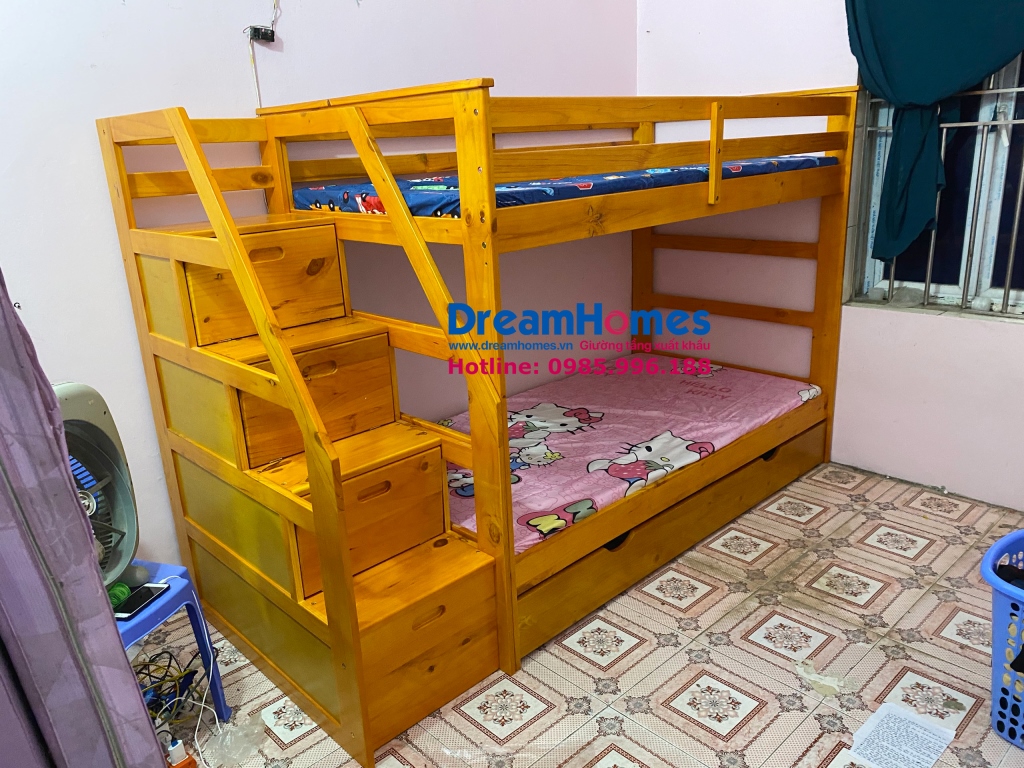 GT 165 màu vàng gỗ – Giường tầng thông minh kết hợp tủ quần áo