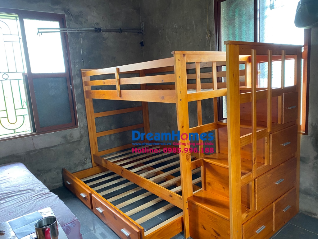 giường 3 tầng acme xuất khẩu màu vàng gỗ  cho bé tại hà nội 