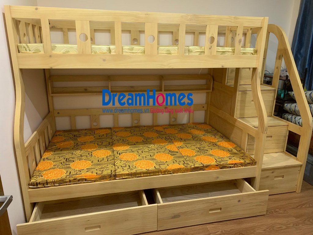 giường tầng OBA cầu thang hộp bằng gỗ thông cho bé ở hà đông hà nội
