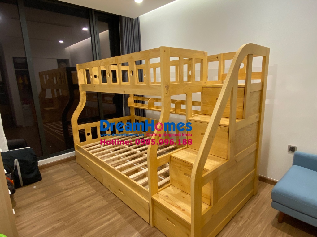 giường tầng trẻ em bằng gỗ tự nhiên màu trắng màu nâu màu vàng mật ong giá rẻ tại hà đông hà nội