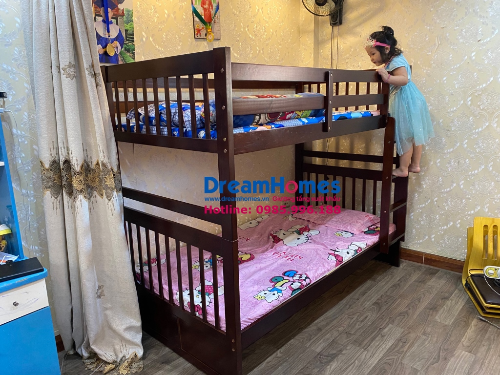 giường tầng trẻ em gỗ tự nhiên cho bé GT 012 màu nâu tại Hà Nội