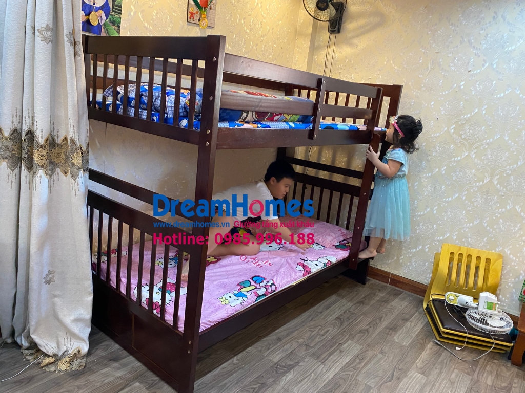 giường tầng trẻ em gỗ tự nhiên cho bé GT 012 màu nâu tại Hà Nội