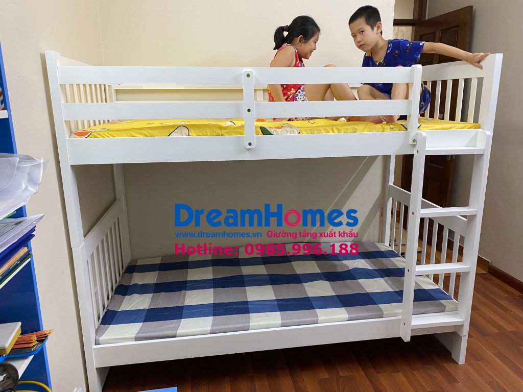 giường tầng trẻ em xuất khẩu gỗ thông tự nhiên màu trắng cho bé tại hà nội