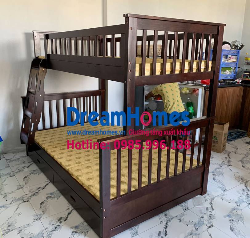 giường tầng cho bé 1m2 GT 118 màu nâu xuất mỹ gỗ tự nhiên tại Hà Nội
