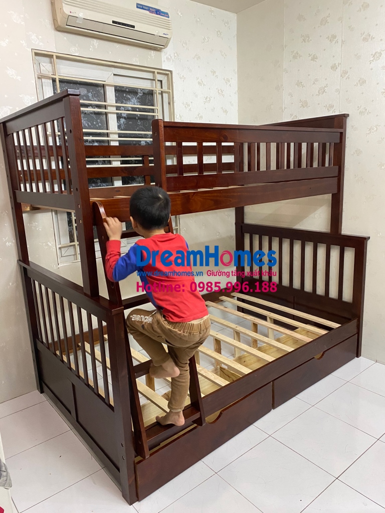 giường tầng 1m2 x 2m cho bé gỗ thông tự nhiên hà nội