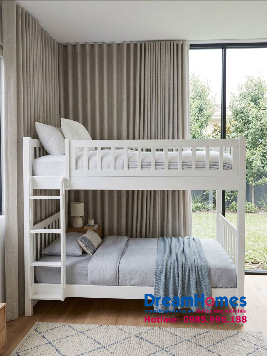 Ảnh giường tầng cho bé 1m2 gỗ tự nhiên GT1212 - Màu trắng Ảnh giường tầng cho bé 1m2 gỗ tự nhiên GT1212 - Màu trắng