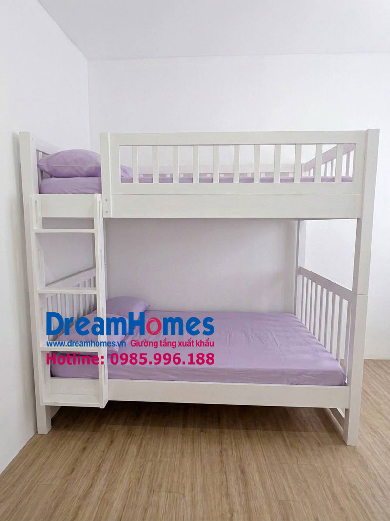Giường Tầng cho bé 1m2x2m gỗ tự nhiên GT1212 màu trắng Giường Tầng cho bé 1m2x2m gỗ tự nhiên GT1212 màu trắng