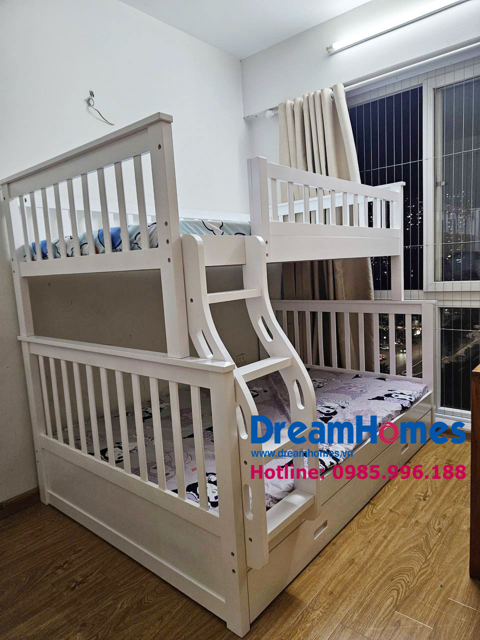 Giường Tầng 1m4-1m2 Cho Bé gỗ thông - GT1412 - Màu Trắng