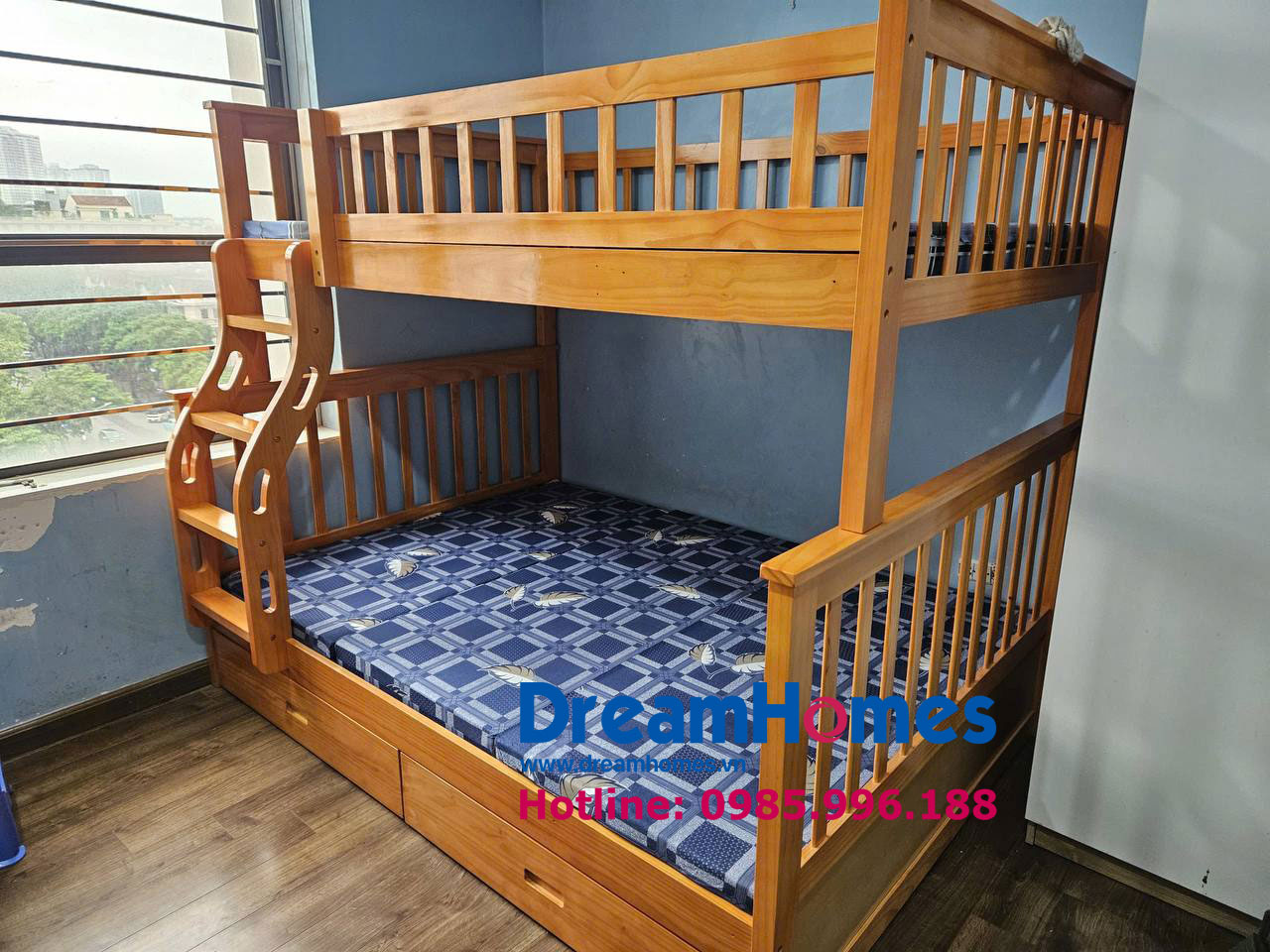 hình ảnh lắp đặt thực tế  Giường Tầng 1m4-1m2 Cho Bé - GT1412 - Màu vàng gỗ 