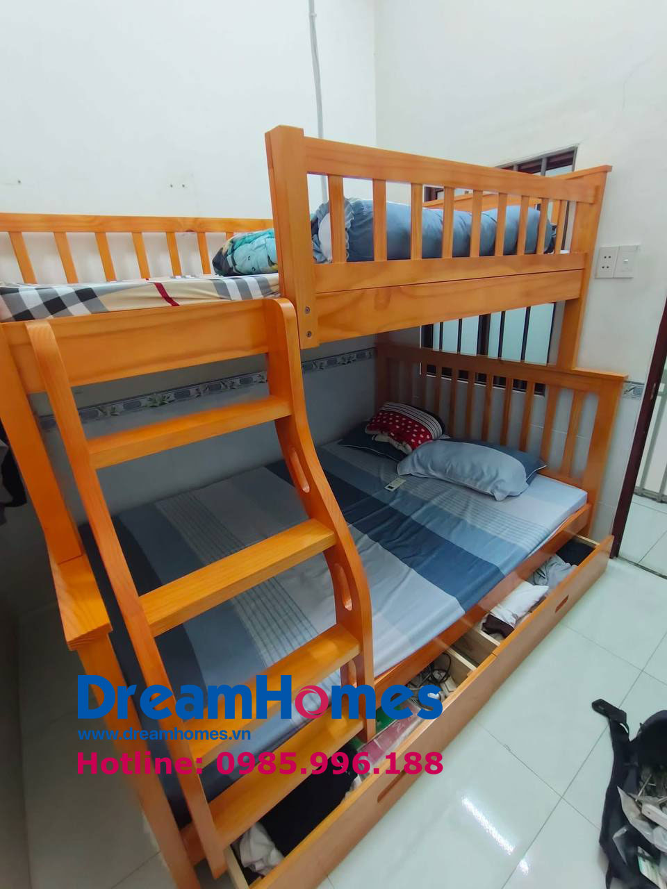  Giường Tầng cho bé 1m4-1m2 Cho Bé gỗ thông - GT1412 - Màu vàng gỗ Hà Nội