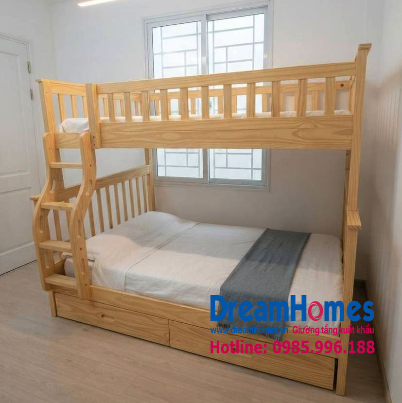 Giường Tầng GT1412 1m4-1m2 Cho Bé -  Màu Tự Nhiên