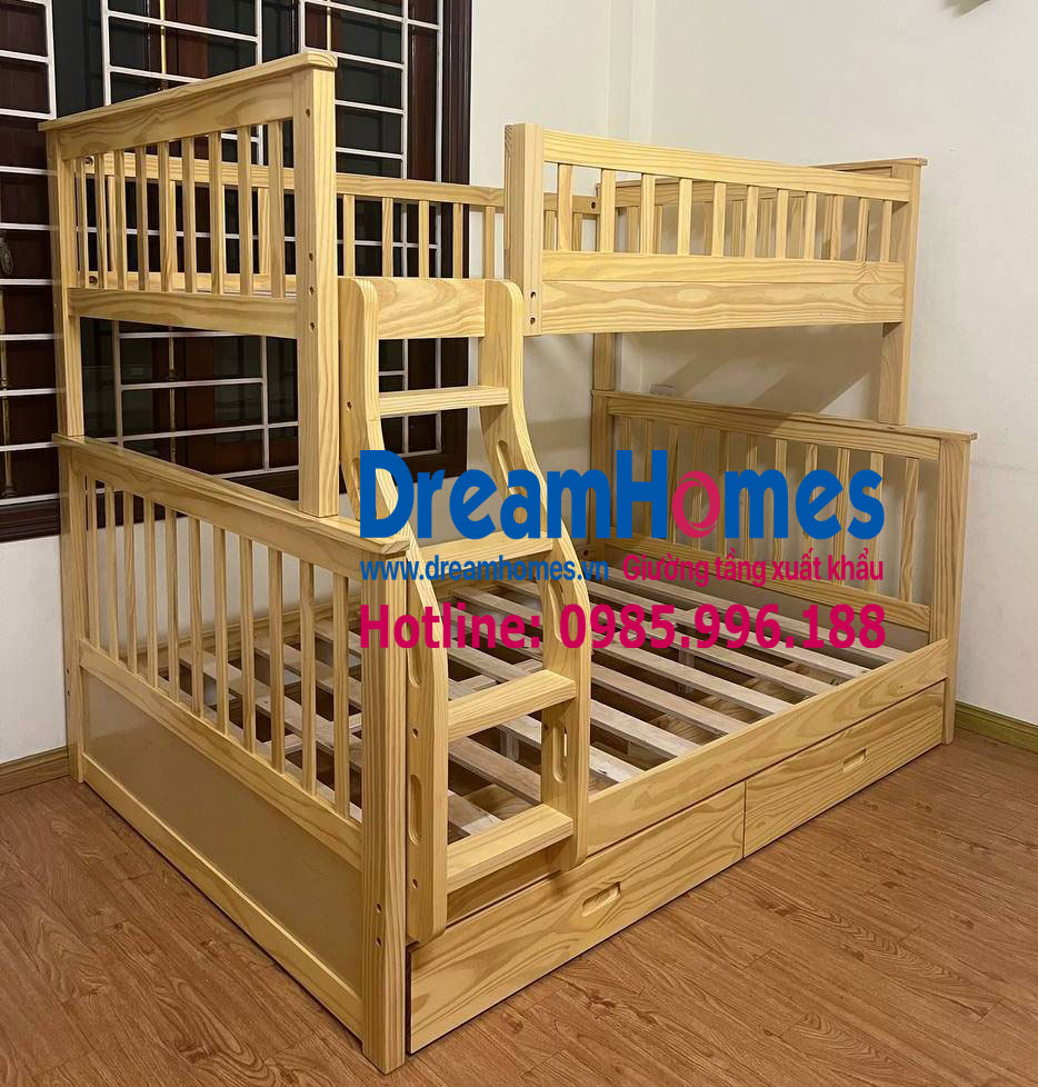 Giường Tầng GT1412 1m4-1m2 Cho Bé -  Màu Tự Nhiên gỗ thông tại Hà Nội