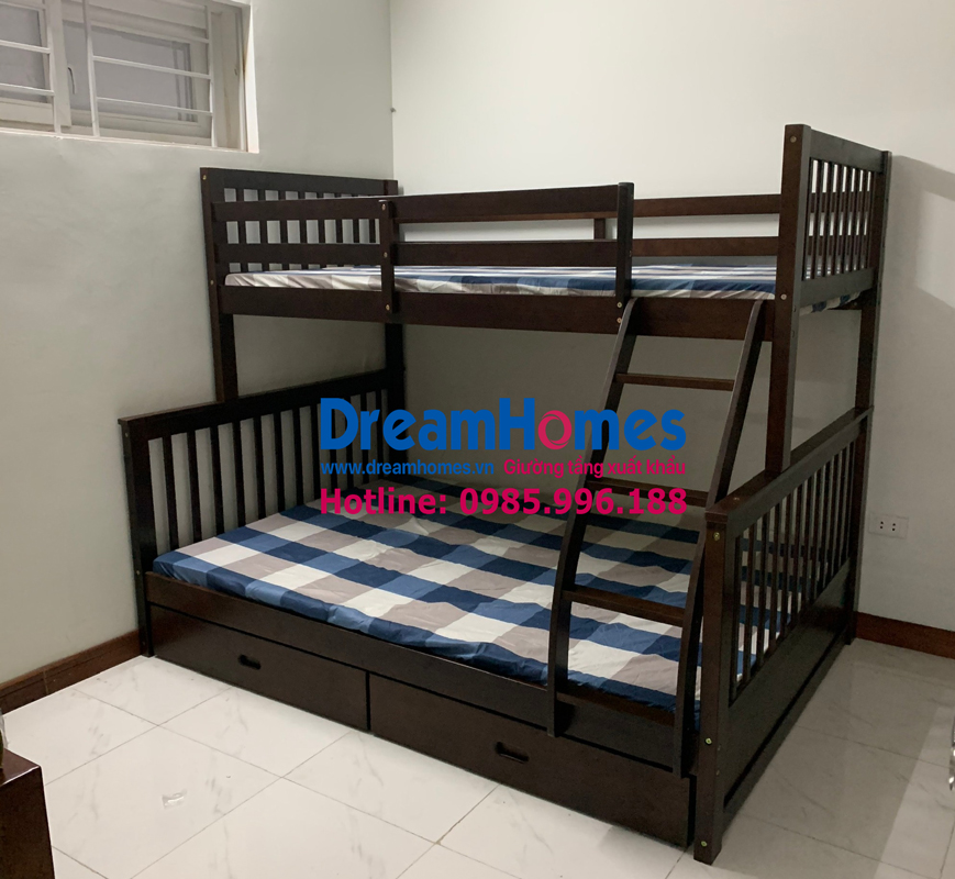 giường 2 tầng trẻ em xuất khẩu EU GT 228 màu nâu gỗ thông Chi Lê hà nội