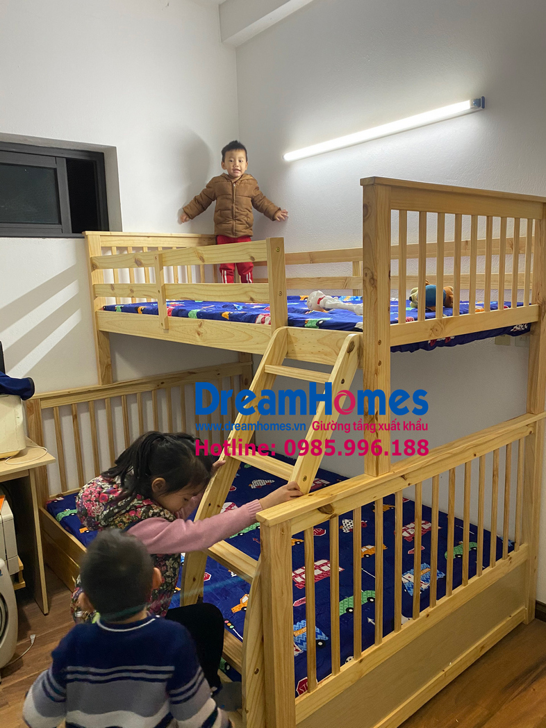 giường 2 tầng trẻ em xuất khẩu EU GT228 gỗ thông tự nhiên tại hà đông hà nội