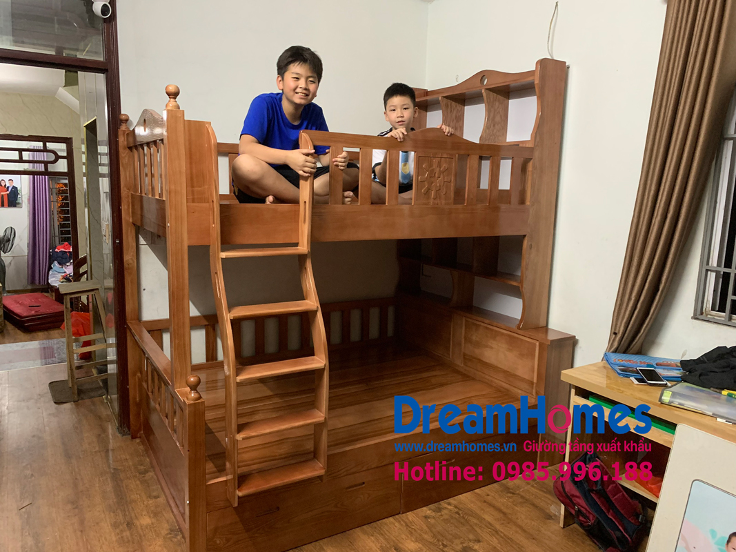 Giường ngủ 2 tầng gỗ sồi giải pháp thông minh cho gia đình có diện tích nhỏ