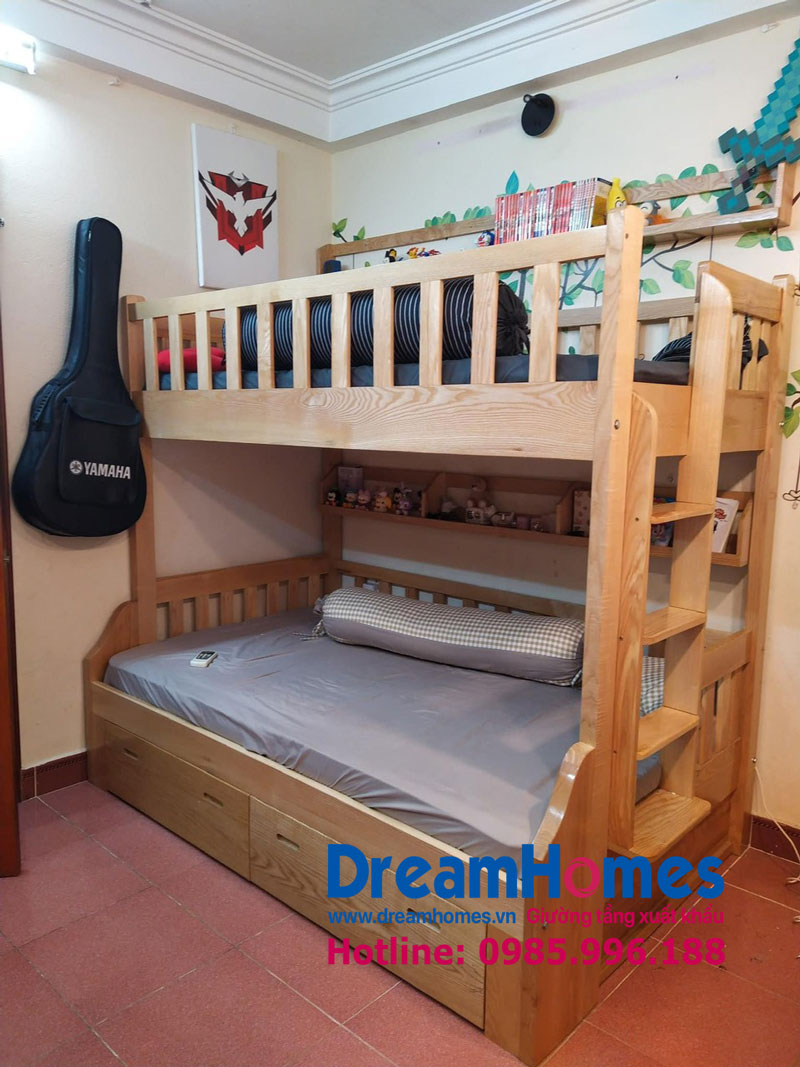 Giường tầng trẻ em -Thang trèo đầu giường - Sồi Nga