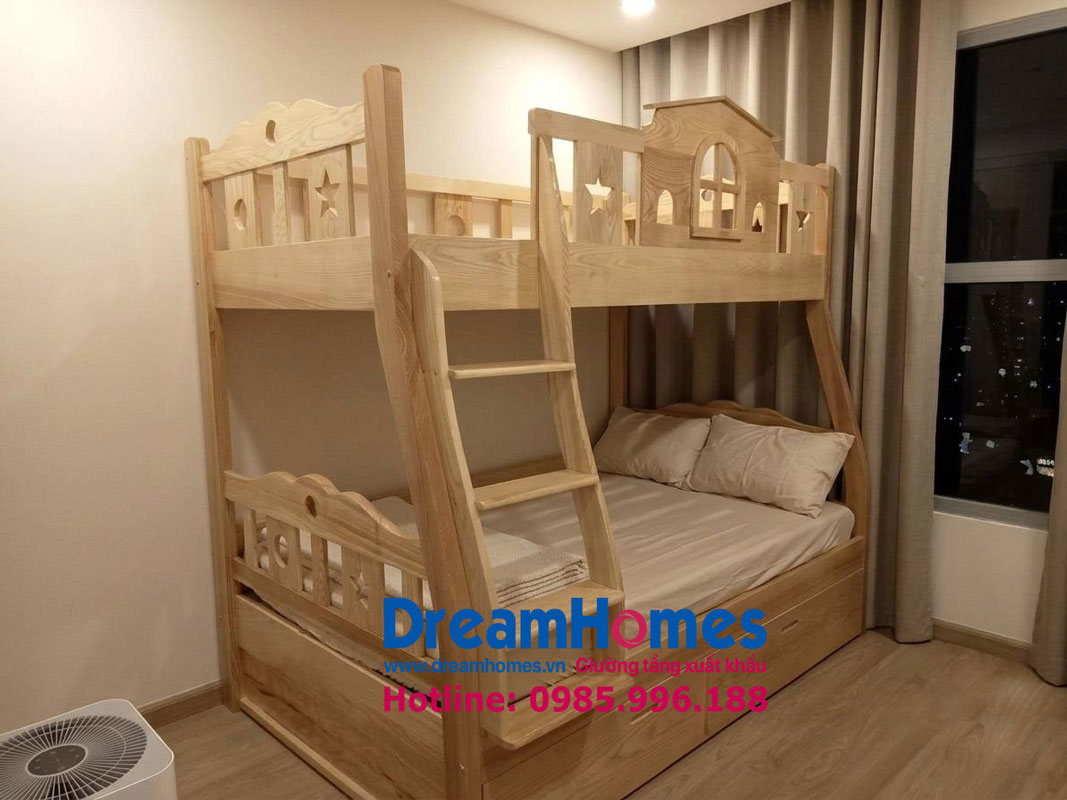 Hình ảnh giường tầng gỗ sồi nga - Thang trèo