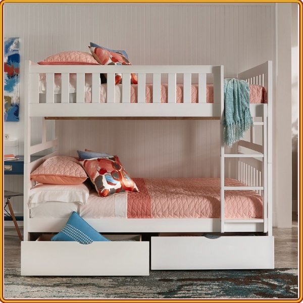 giường tầng 1m2 x 2m cho trẻ em gỗ thông GT 013 màu trắng xuất khẩu