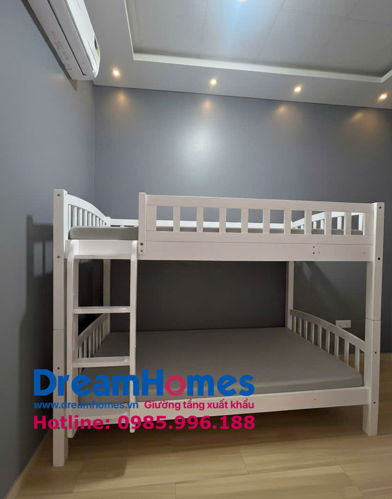 giường tầng cho bé xuất khẩu giá rẻ GT 125 màu trắng thang đổi chiều